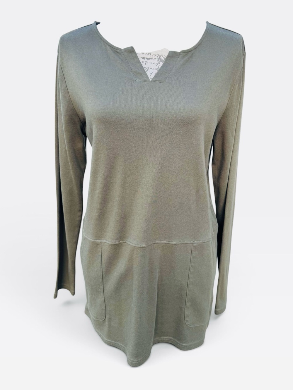 Lands’ End Women's Olive Long-Sleeve V-Notch Tunic Top